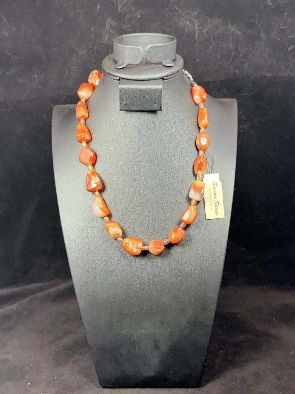 NWT Susan Shaw Carnelian Agate Nugget Necklace Orange Gemstone Statement Signed
